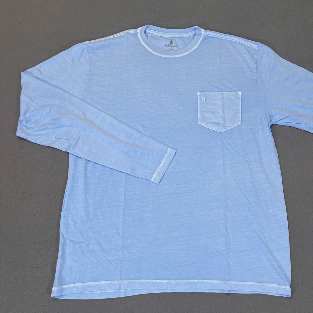 johnnie-O Brennan 2.0 Long Sleeve T-Shirt Blue Men Lg Cotton Modal Chest Pocket